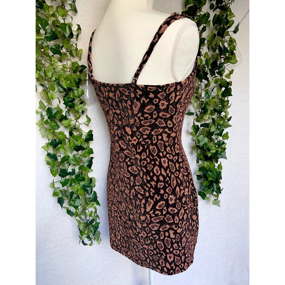 Forever 21 Black Rose Gold Cheetah Print Cowl Neck Strappy Mini Dress Small - Picture 6 of 9